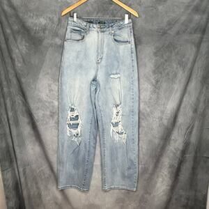 Baggy Jeans Women 8/29R Stone Wash Denim High Rise Distressed Streetwear